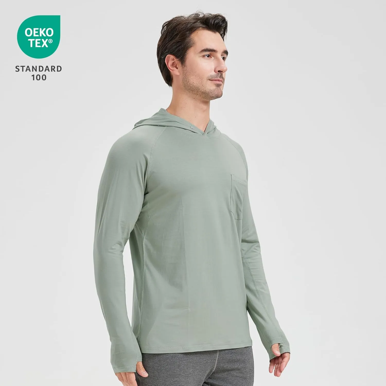 netdraw Men's Bamboo Viscose Performance Hoodie with Pocket UPF 50  Long Sleeve Lightweight Hiking Athletic Sun Shirt
