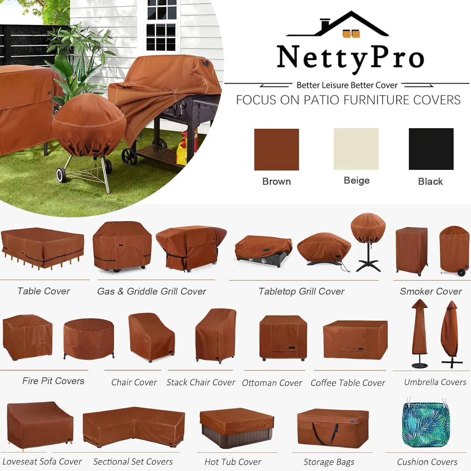 NettyPro Griddle Cover for Blackstone 28 inch Griddle Waterproof Heavy Duty 2 Burner Flat Top Gas Grill Cover for Blackstone 28" Griddle Cooking Station Camping, Brown