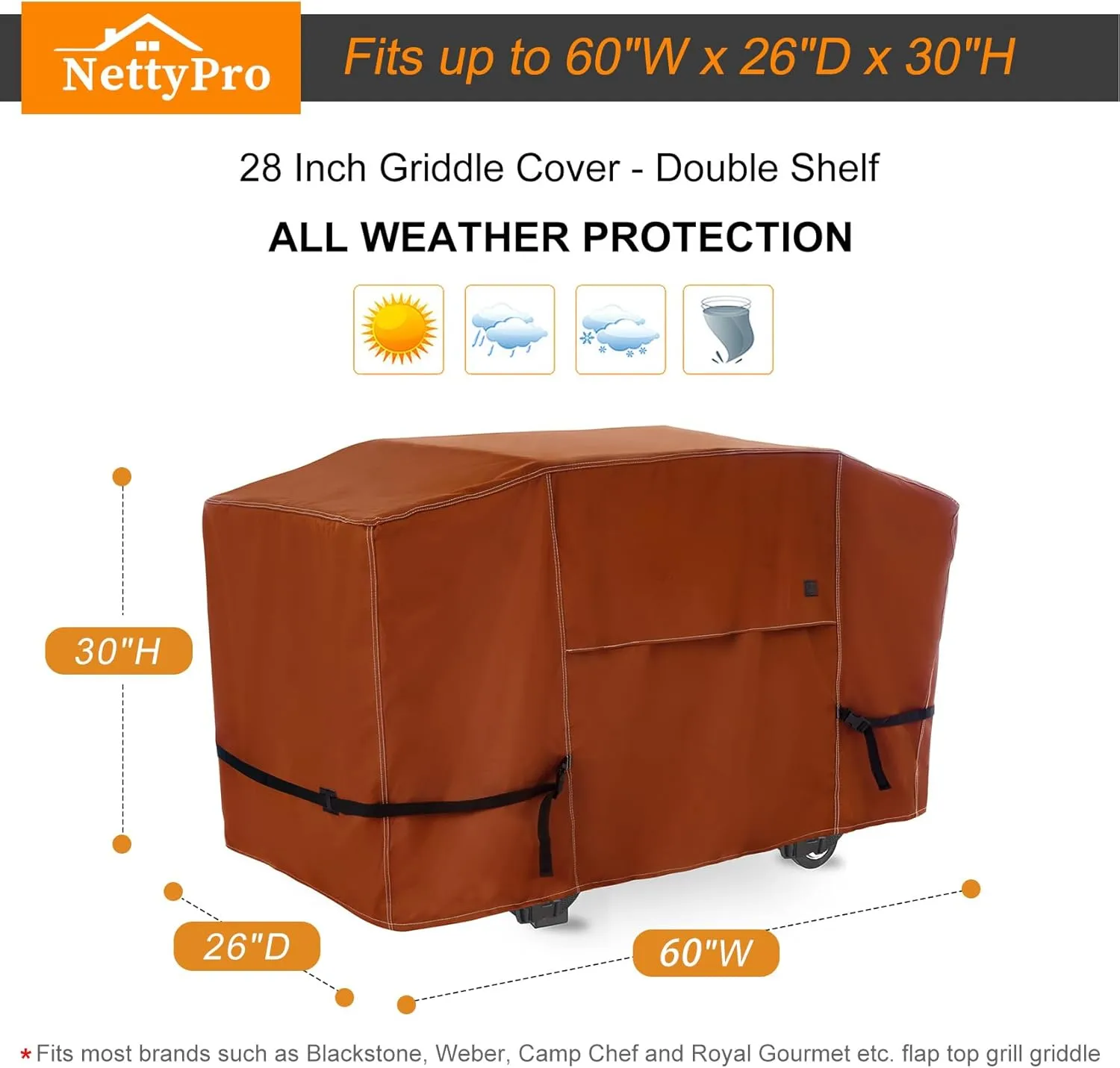 NettyPro Griddle Cover for Blackstone 28 inch Griddle Waterproof Heavy Duty 2 Burner Flat Top Gas Grill Cover for Blackstone 28" Griddle Cooking Station Camping, Brown
