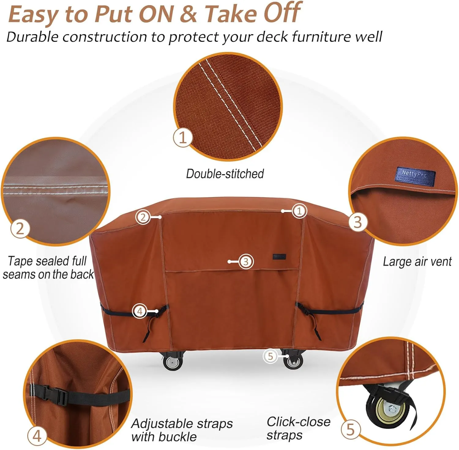 NettyPro Griddle Cover for Blackstone 28 inch Griddle Waterproof Heavy Duty 2 Burner Flat Top Gas Grill Cover for Blackstone 28" Griddle Cooking Station Camping, Brown