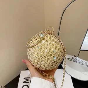New Women Evening Bag Diamond Set Retro Wedding Shoulder Bag Girl Party Crossbody Chain Round Ball Small Handbag