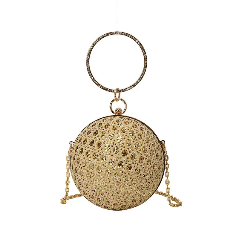 New Women Evening Bag Diamond Set Retro Wedding Shoulder Bag Girl Party Crossbody Chain Round Ball Small Handbag