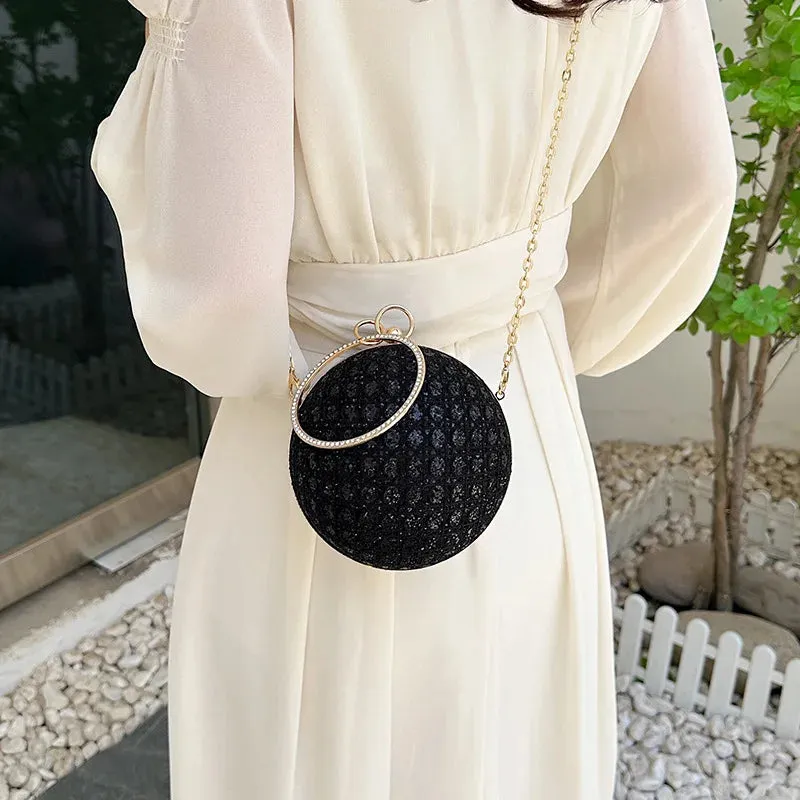 New Women Evening Bag Diamond Set Retro Wedding Shoulder Bag Girl Party Crossbody Chain Round Ball Small Handbag