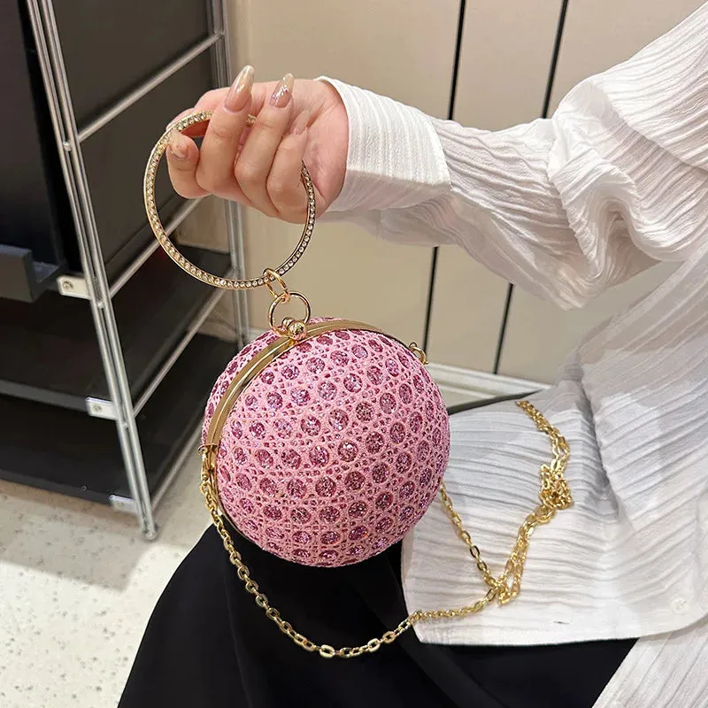 New Women Evening Bag Diamond Set Retro Wedding Shoulder Bag Girl Party Crossbody Chain Round Ball Small Handbag