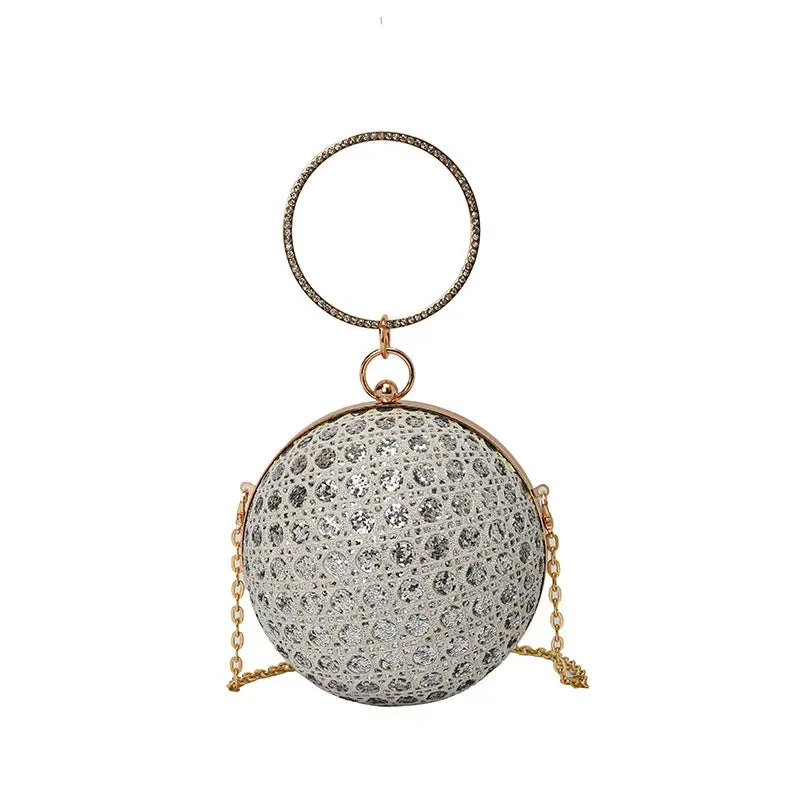 New Women Evening Bag Diamond Set Retro Wedding Shoulder Bag Girl Party Crossbody Chain Round Ball Small Handbag