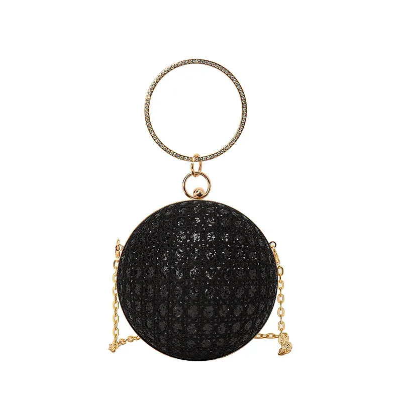 New Women Evening Bag Diamond Set Retro Wedding Shoulder Bag Girl Party Crossbody Chain Round Ball Small Handbag