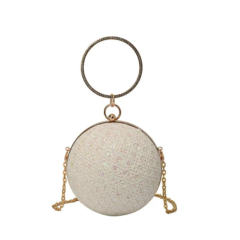 New Women Evening Bag Diamond Set Retro Wedding Shoulder Bag Girl Party Crossbody Chain Round Ball Small Handbag