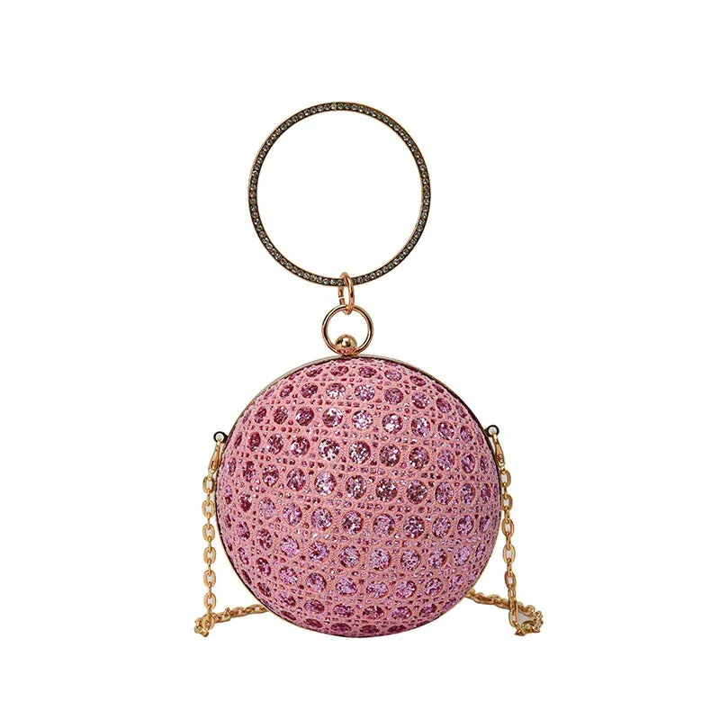 New Women Evening Bag Diamond Set Retro Wedding Shoulder Bag Girl Party Crossbody Chain Round Ball Small Handbag