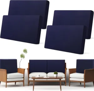 Newwiee Set of 4 Stretch Outdoor Patio Cushion Covers Sofa Couch Seat Chair Slipcovers Waterproof Cushion Cover Replacement Furniture Protector for Pets Washable(Back Cover,Navy Blue)