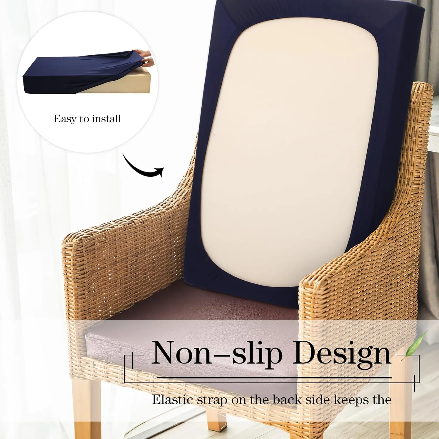 Newwiee Set of 4 Stretch Outdoor Patio Cushion Covers Sofa Couch Seat Chair Slipcovers Waterproof Cushion Cover Replacement Furniture Protector for Pets Washable(Back Cover,Navy Blue)