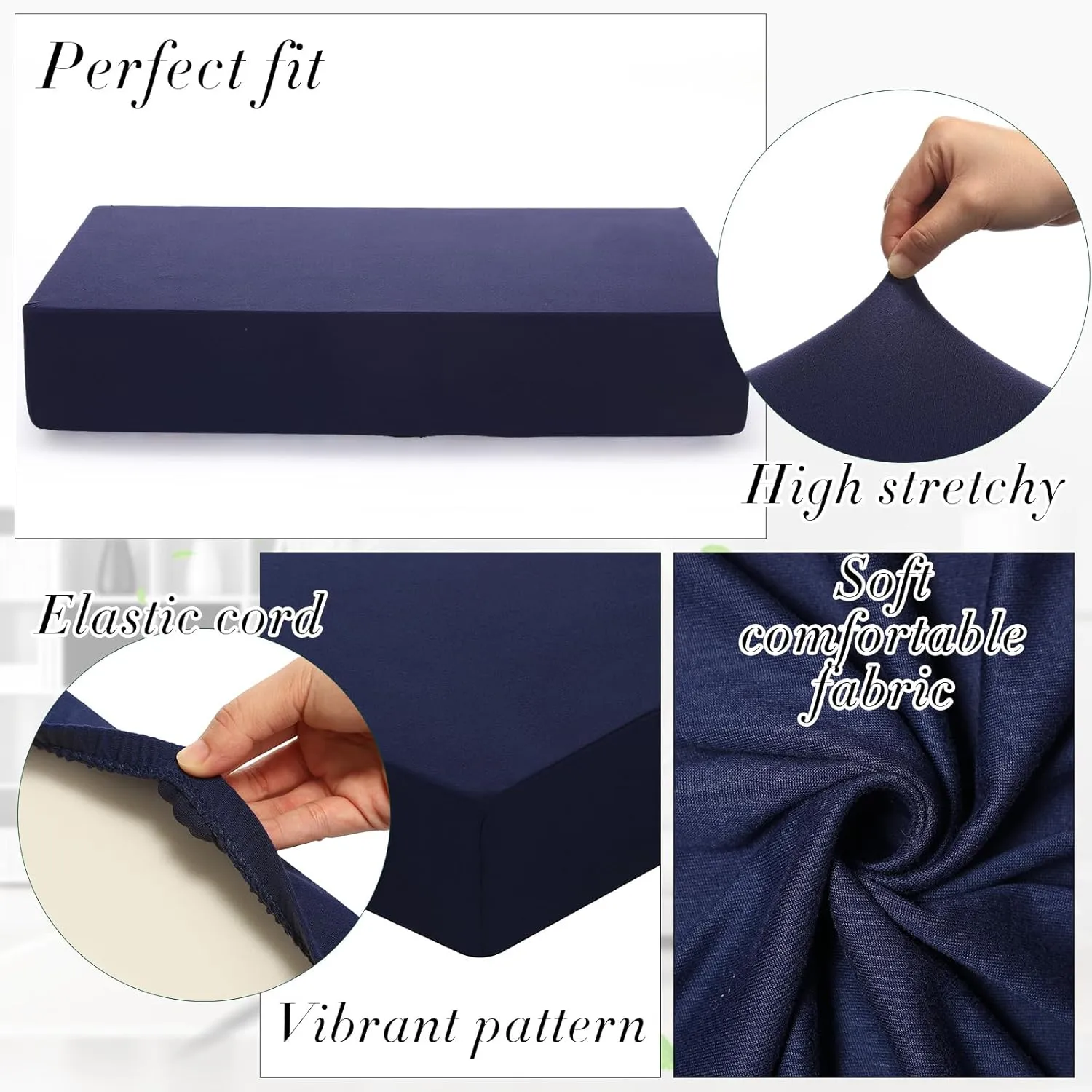 Newwiee Set of 4 Stretch Outdoor Patio Cushion Covers Sofa Couch Seat Chair Slipcovers Waterproof Cushion Cover Replacement Furniture Protector for Pets Washable(Back Cover,Navy Blue)