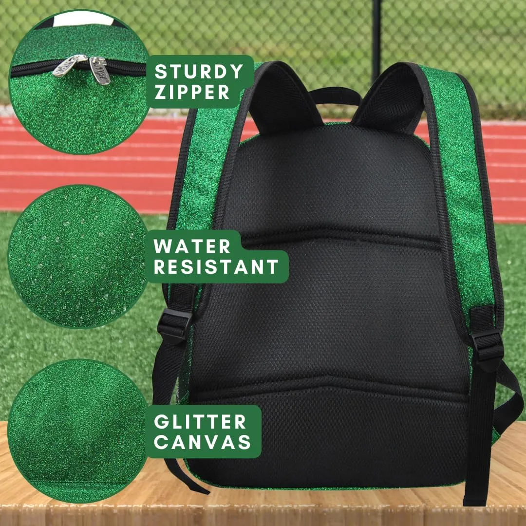 NGIL Large Glitter Cheer Backpack for Competitions, Dance, and Practice – Cheerleading Bag with Accessories Storage, Sparkle Bookbag for Cheerleaders, Coaches, and Competition Gear (Glitter-Green)