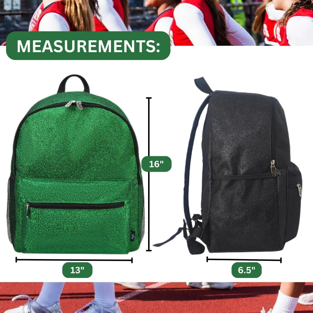 NGIL Large Glitter Cheer Backpack for Competitions, Dance, and Practice – Cheerleading Bag with Accessories Storage, Sparkle Bookbag for Cheerleaders, Coaches, and Competition Gear (Glitter-Green)