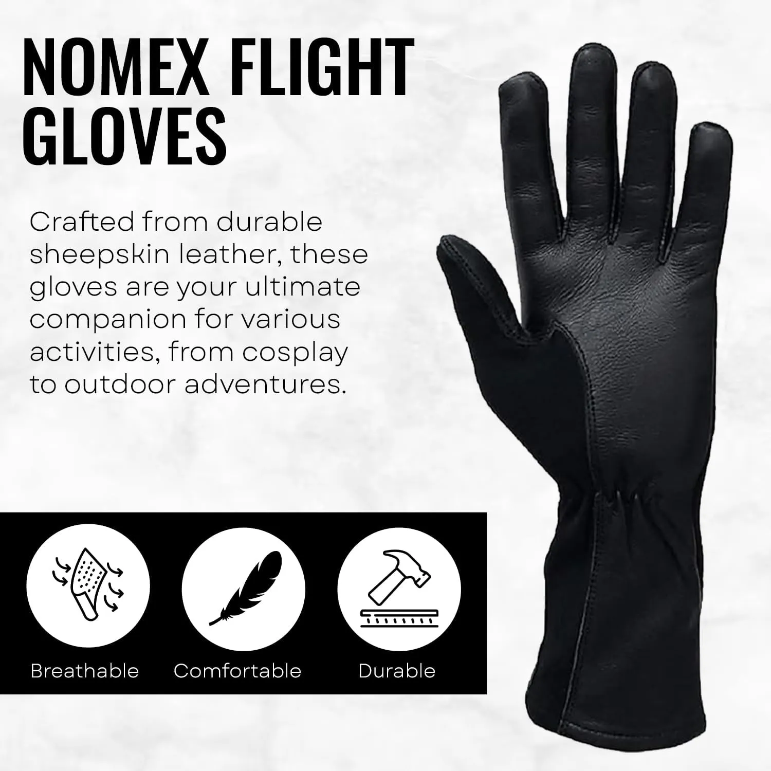 Nomex Flight Gloves, Leather Work Gloves for Men, Soft Durable Sheep Skin Leather Driving, Flying, Gardening Hunting Gloves