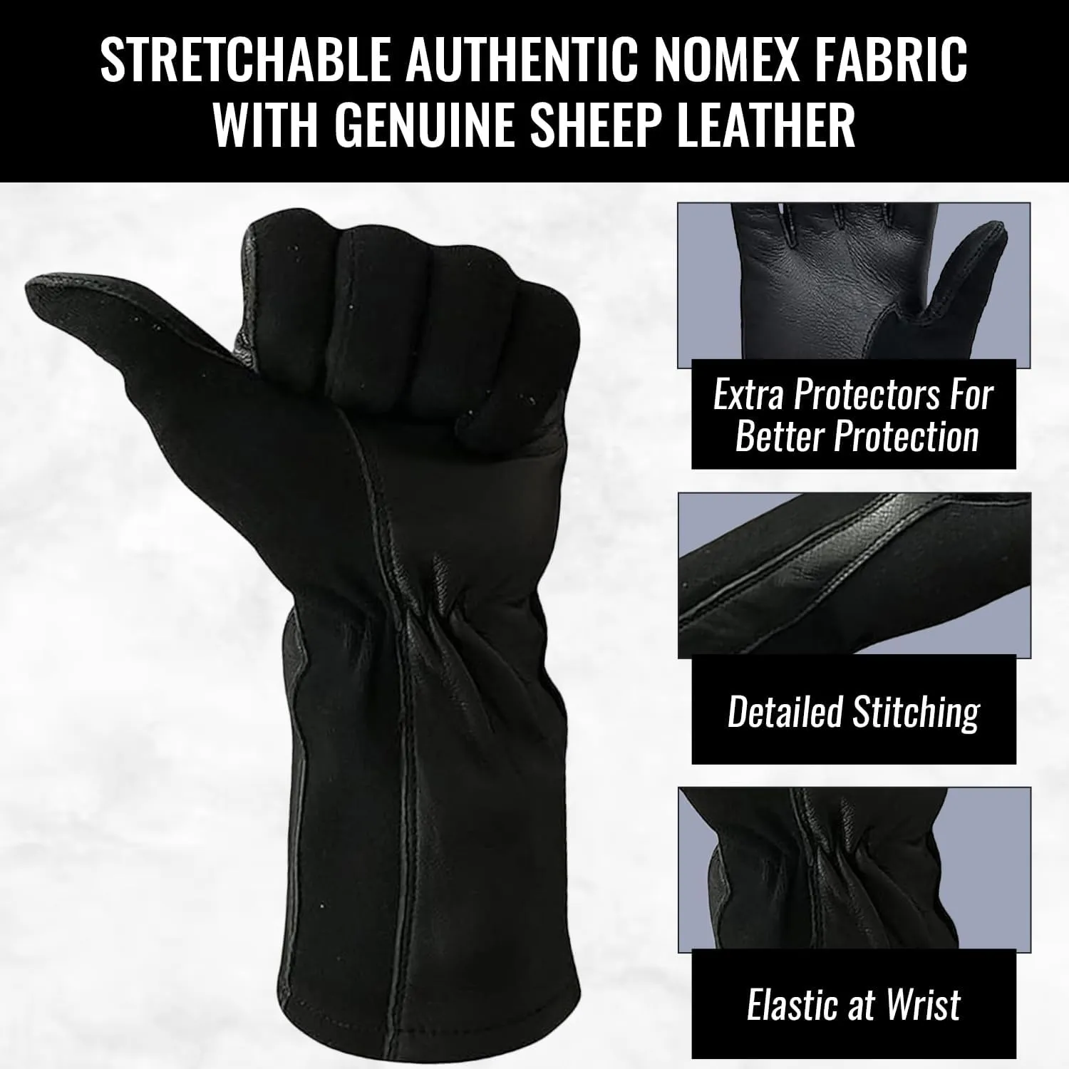 Nomex Flight Gloves, Leather Work Gloves for Men, Soft Durable Sheep Skin Leather Driving, Flying, Gardening Hunting Gloves