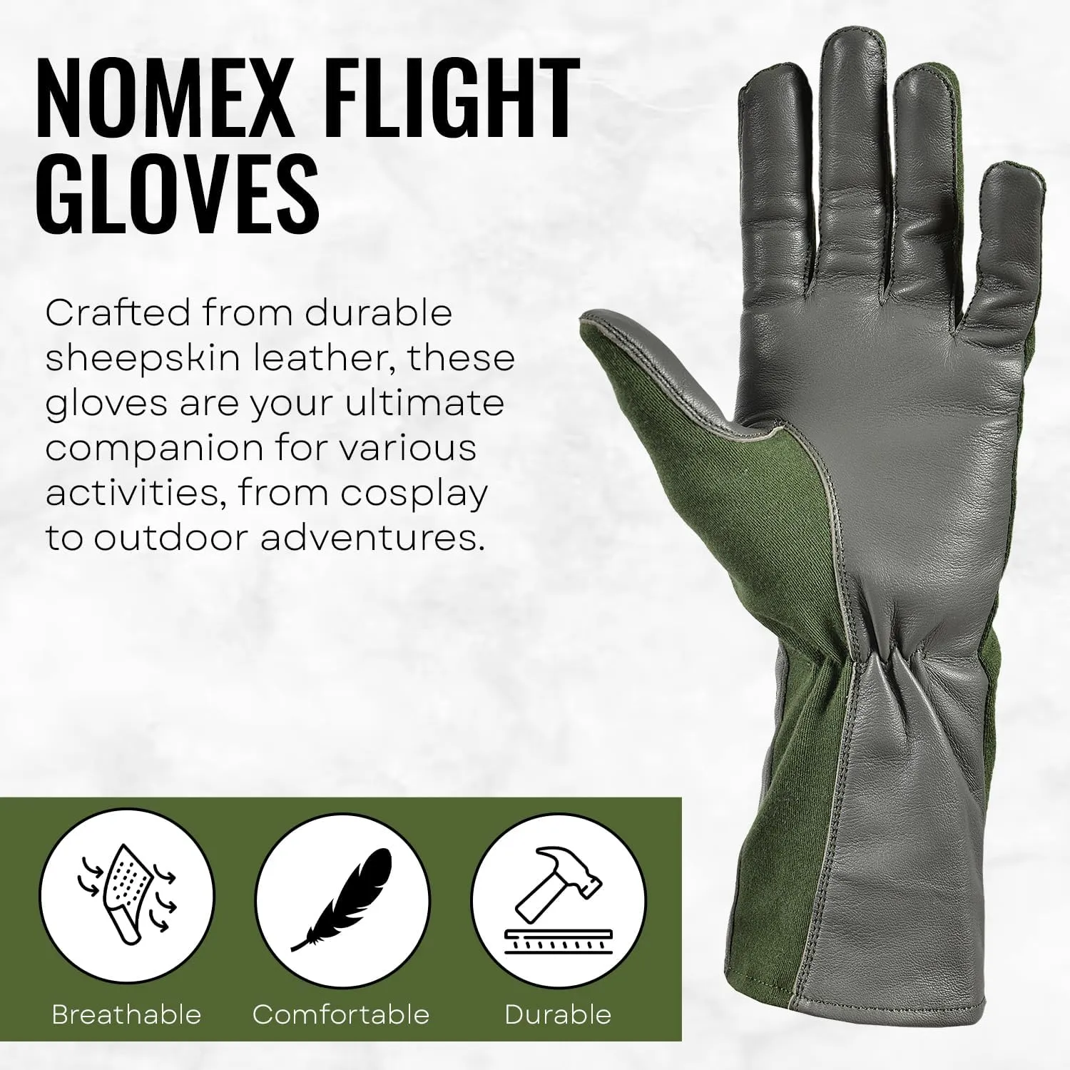 Nomex Flight Gloves, Leather Work Gloves for Men, Soft Durable Sheep Skin Leather Driving, Flying, Gardening Hunting Gloves