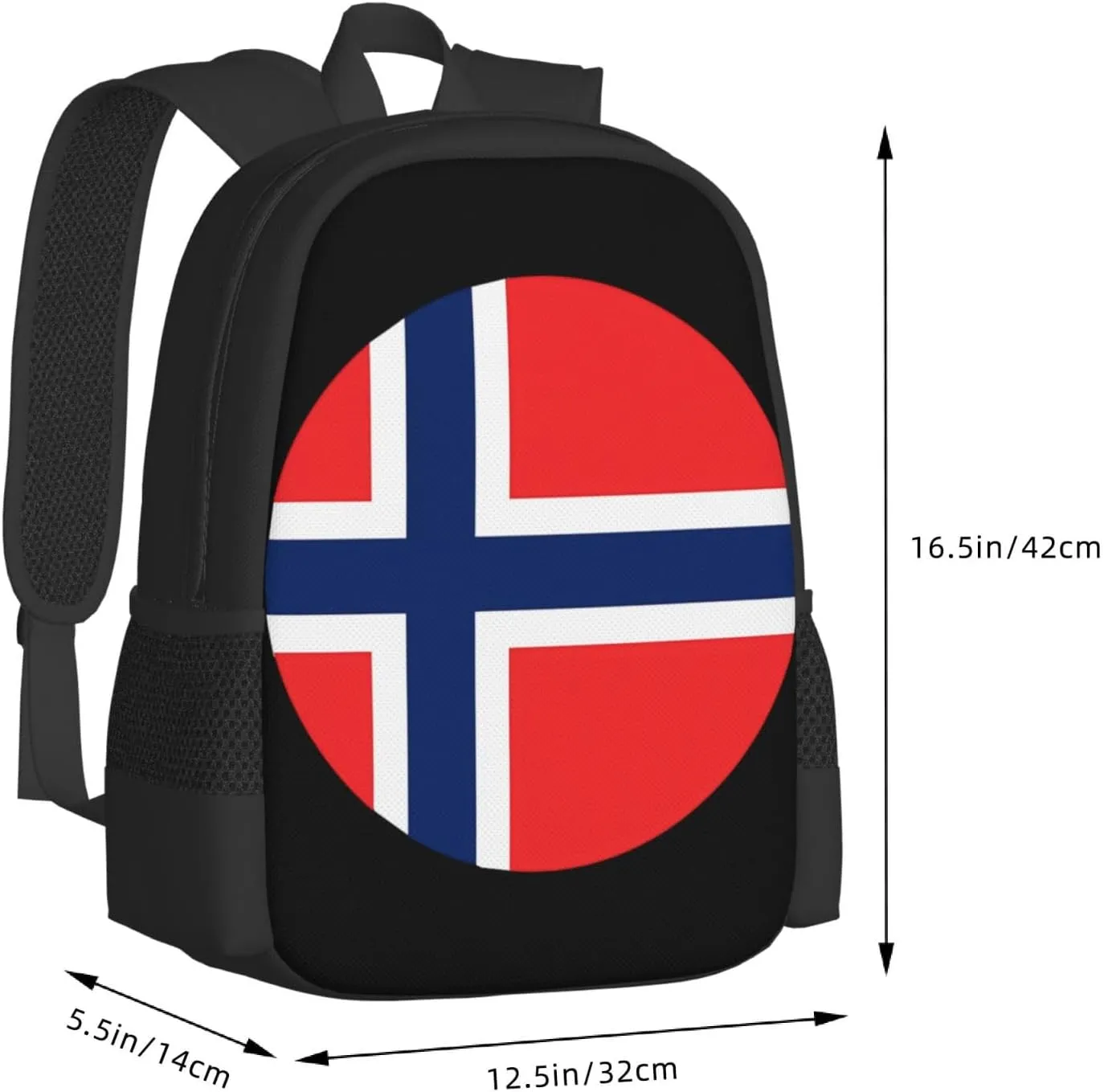 Norway Norwegian Flag Round Travel Backpack Casual Backpacks 15 Inch Laptop Back Pack Lightweight Rucksack Outdoor Sport Daypack Large Bags for Working Camping Hiking
