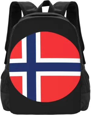 Norway Norwegian Flag Round Travel Backpack Casual Backpacks 15 Inch Laptop Back Pack Lightweight Rucksack Outdoor Sport Daypack Large Bags for Working Camping Hiking