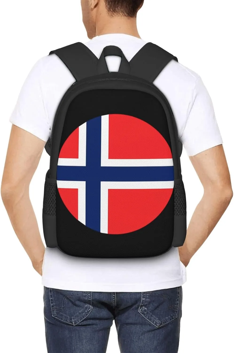 Norway Norwegian Flag Round Travel Backpack Casual Backpacks 15 Inch Laptop Back Pack Lightweight Rucksack Outdoor Sport Daypack Large Bags for Working Camping Hiking
