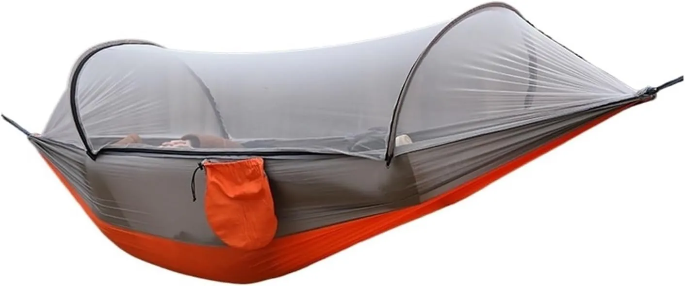 Nylon Parachute Hammock Net Camping Hammock with Mosquito Net Sleeping Tent Hammock Suitable Camping Hammock Outdoor Furniture Garden Terrace Hammock(Style2)