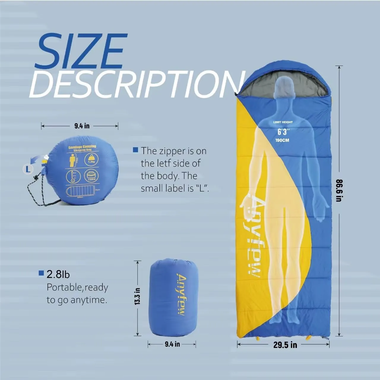 Nylon Sleeping Bag,Blue & Yellow,Flannel Cotton,Portable Tightening Bag Lightweight,Cold Weather Sleeping Bag Waterproof-Warm Camping Hiking Outdoor Travel Hunting