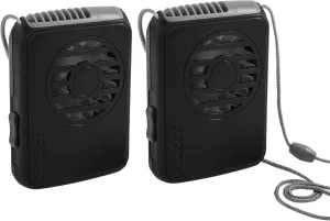 O2COOL Deluxe Necklace Fan, Battery Powered with Adjustable Lanyard, 2 Pack, Black
