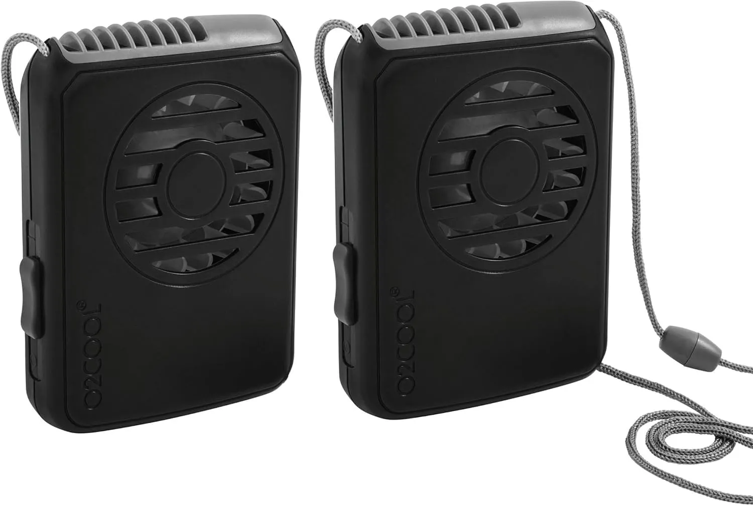 O2COOL Deluxe Necklace Fan, Battery Powered with Adjustable Lanyard, 2 Pack, Black