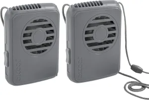 O2COOL Deluxe Necklace Fan, Battery Powered with Adjustable Lanyard, 2 Pack, Grey