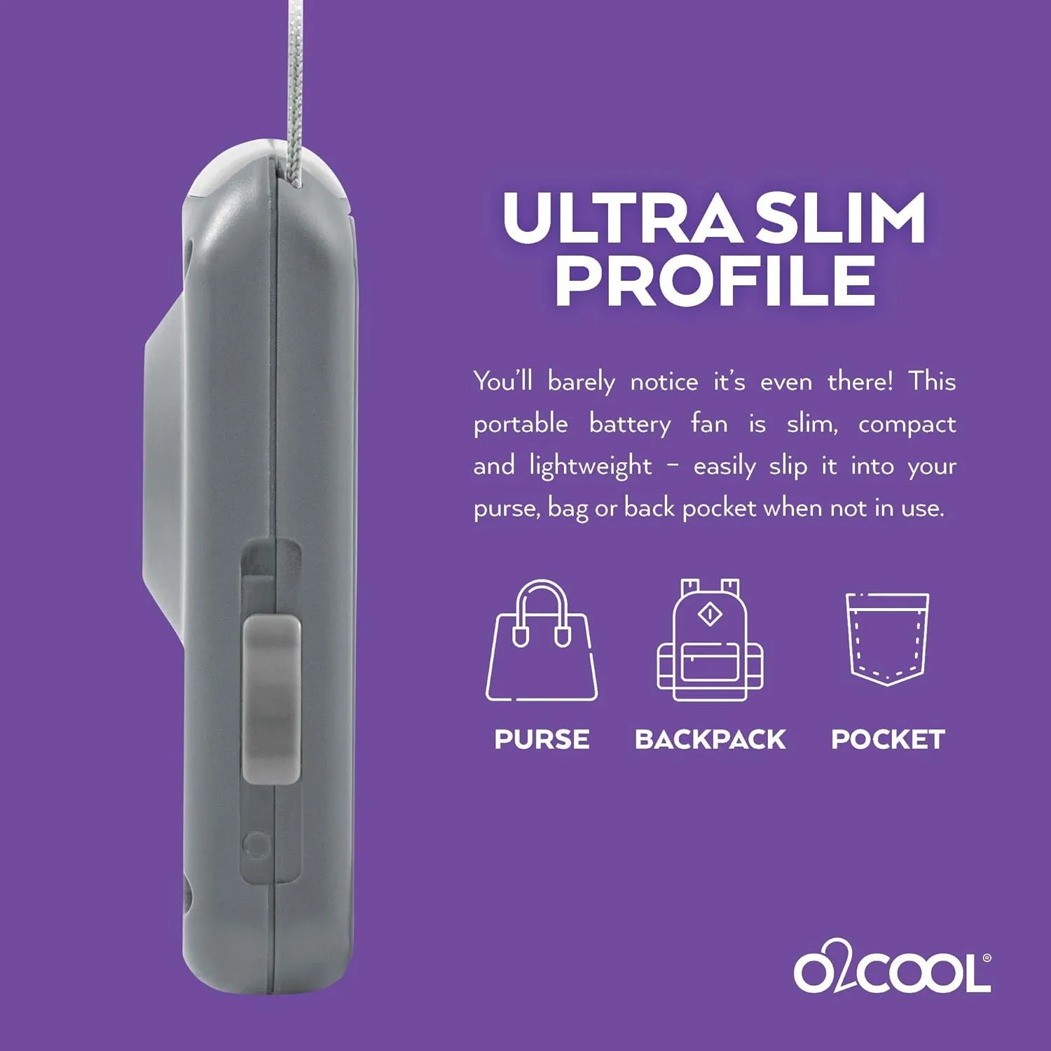O2COOL Deluxe Necklace Fan, Battery Powered with Adjustable Lanyard, 2 Pack, Grey