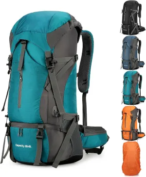 OKYUK 70L Hiking Backpack, Camping Hiking Back Pack, Water Resistant Lightweight Mountain Climbing Bag, Outdoor Camping Sport Daypack with Rain Cover, for Travel, Touring, Cycling (Green, 70L)