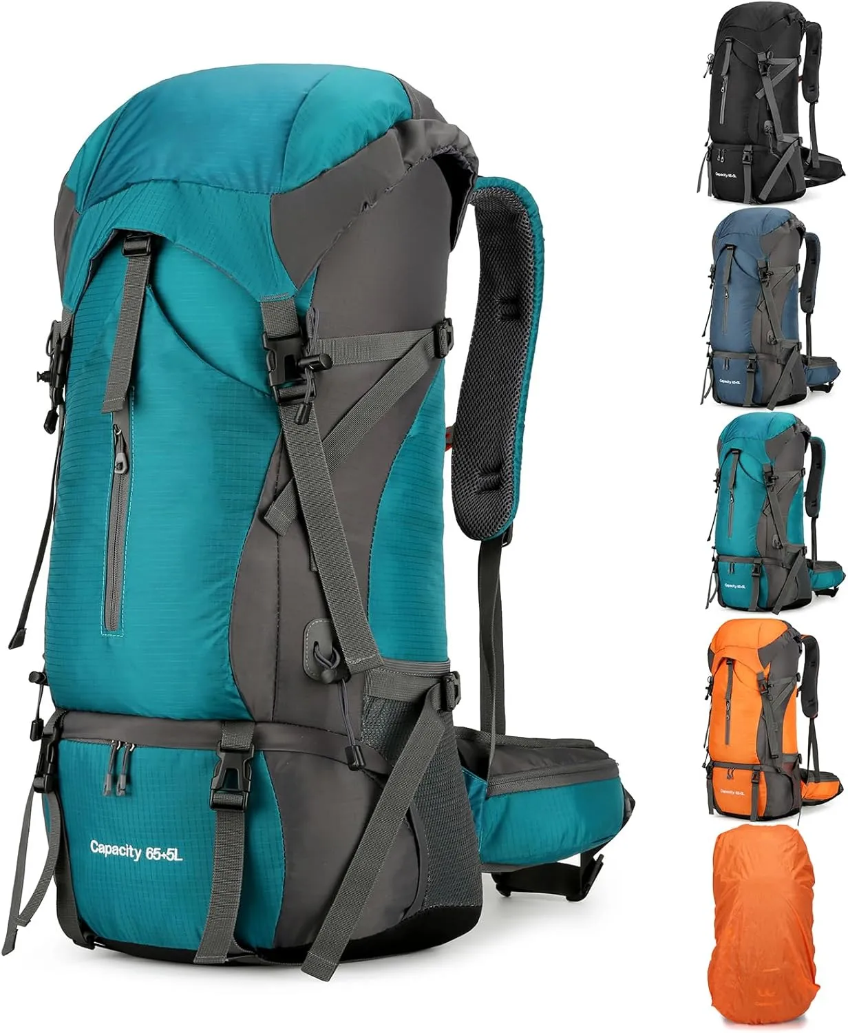 OKYUK 70L Hiking Backpack, Camping Hiking Back Pack, Water Resistant Lightweight Mountain Climbing Bag, Outdoor Camping Sport Daypack with Rain Cover, for Travel, Touring, Cycling (Green, 70L)