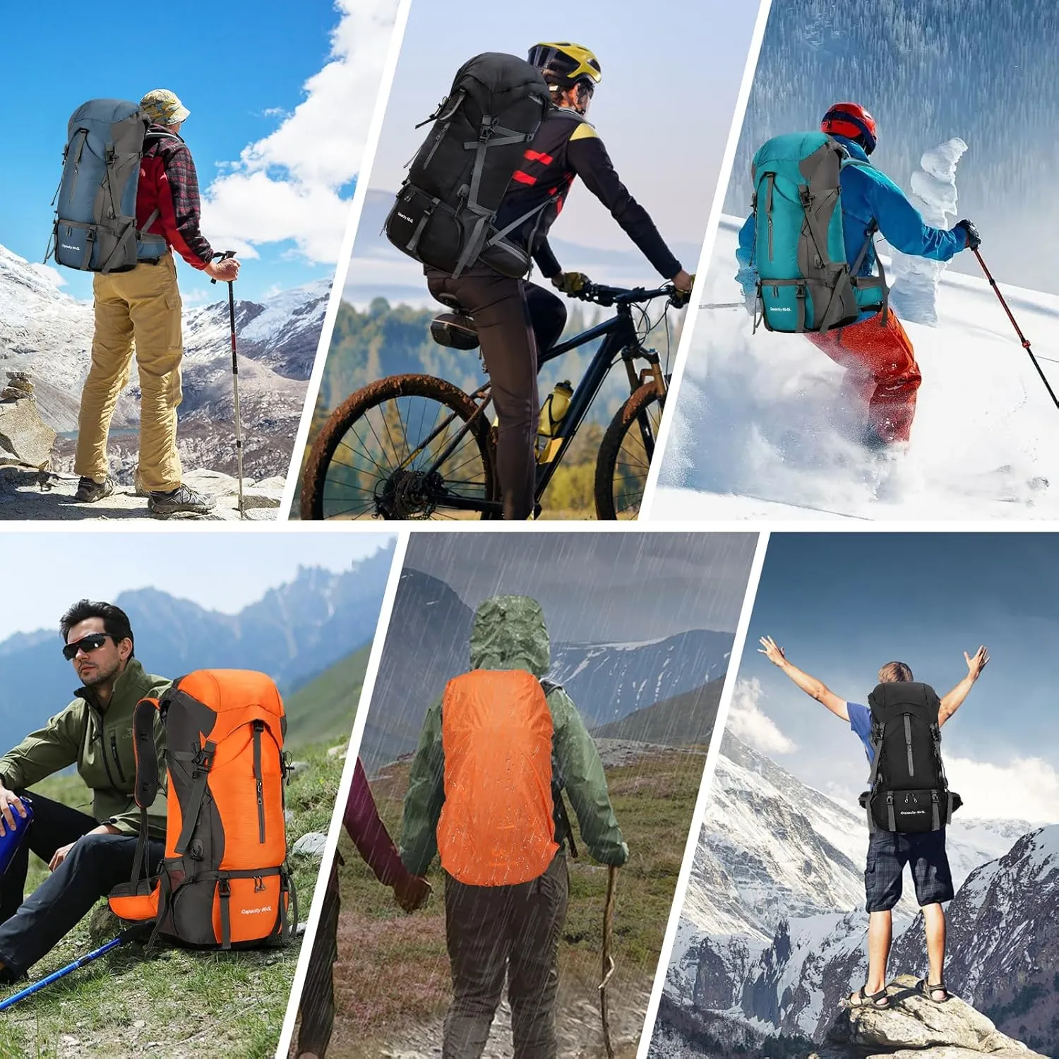 OKYUK 70L Hiking Backpack, Camping Hiking Back Pack, Water Resistant Lightweight Mountain Climbing Bag, Outdoor Camping Sport Daypack with Rain Cover, for Travel, Touring, Cycling (Green, 70L)