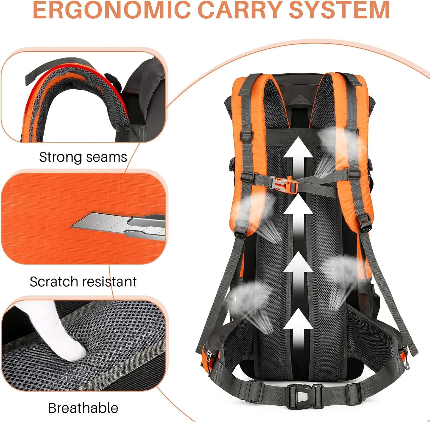 OKYUK 70L Hiking Backpack, Camping Hiking Back Pack, Water Resistant Lightweight Mountain Climbing Bag, Outdoor Camping Sport Daypack with Rain Cover, for Travel, Touring, Cycling (Orange, 70L)