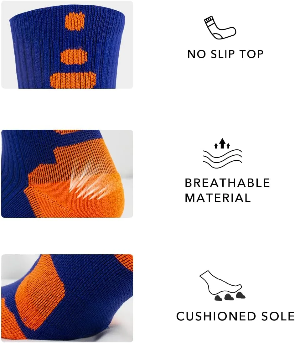 OLCHEE Boys Sock Basketball Soccer Hiking Ski Athletic Outdoor Sports Thick Calf High Crew Socks Multipack