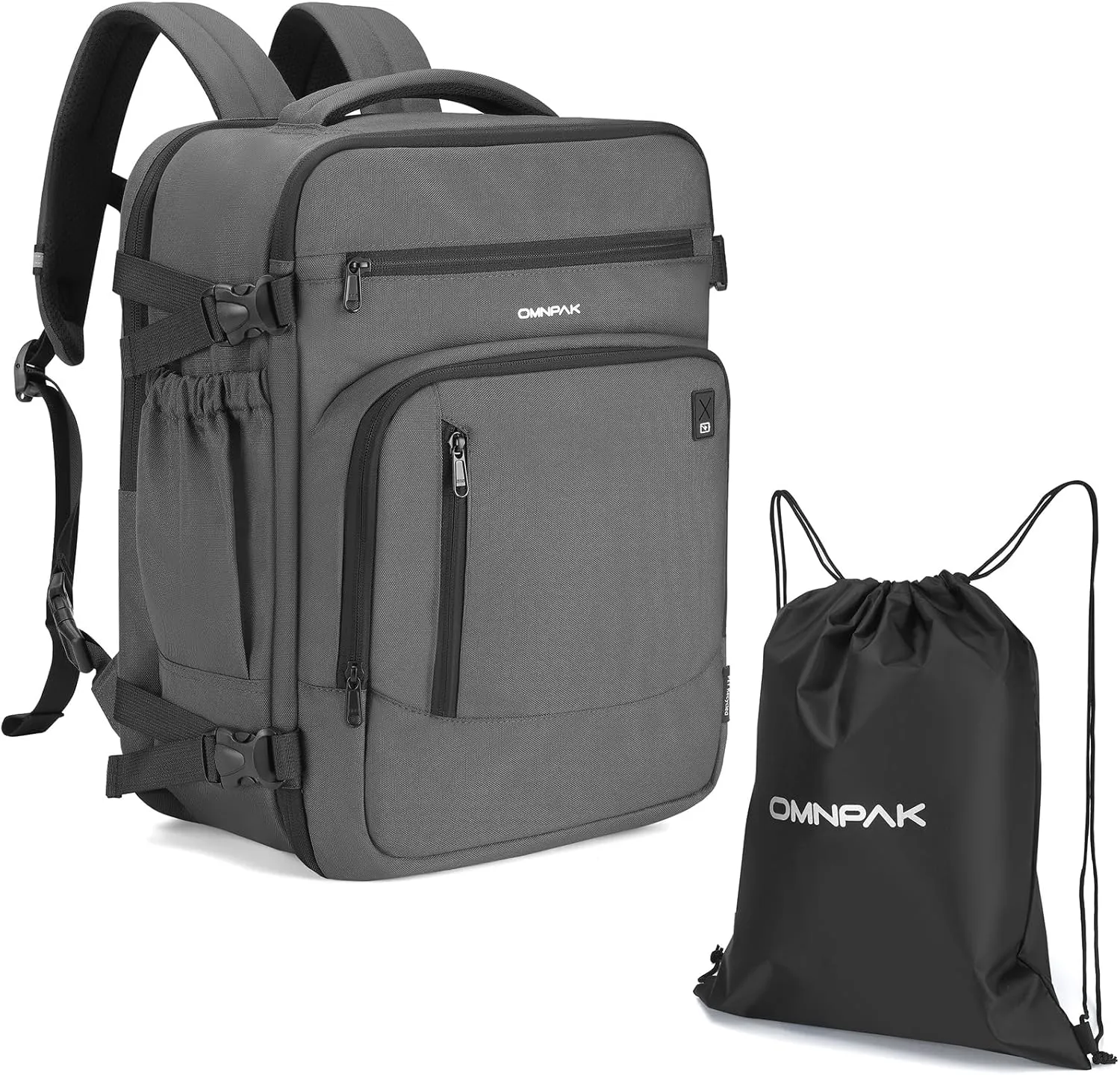 Omnpak Travel Backpack 18x14x8, Spirit Airlines Personal Item Bag with Shoe Compartment,17 Inch Laptop Backpack for men Airline Approved,Carry On Luggage with Wet Pocket, Grey