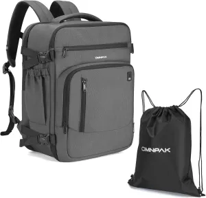 Omnpak Travel Backpack 18x14x8, Spirit Airlines Personal Item Bag with Shoe Compartment,17 Inch Laptop Backpack for men Airline Approved,Carry On Luggage with Wet Pocket, Grey