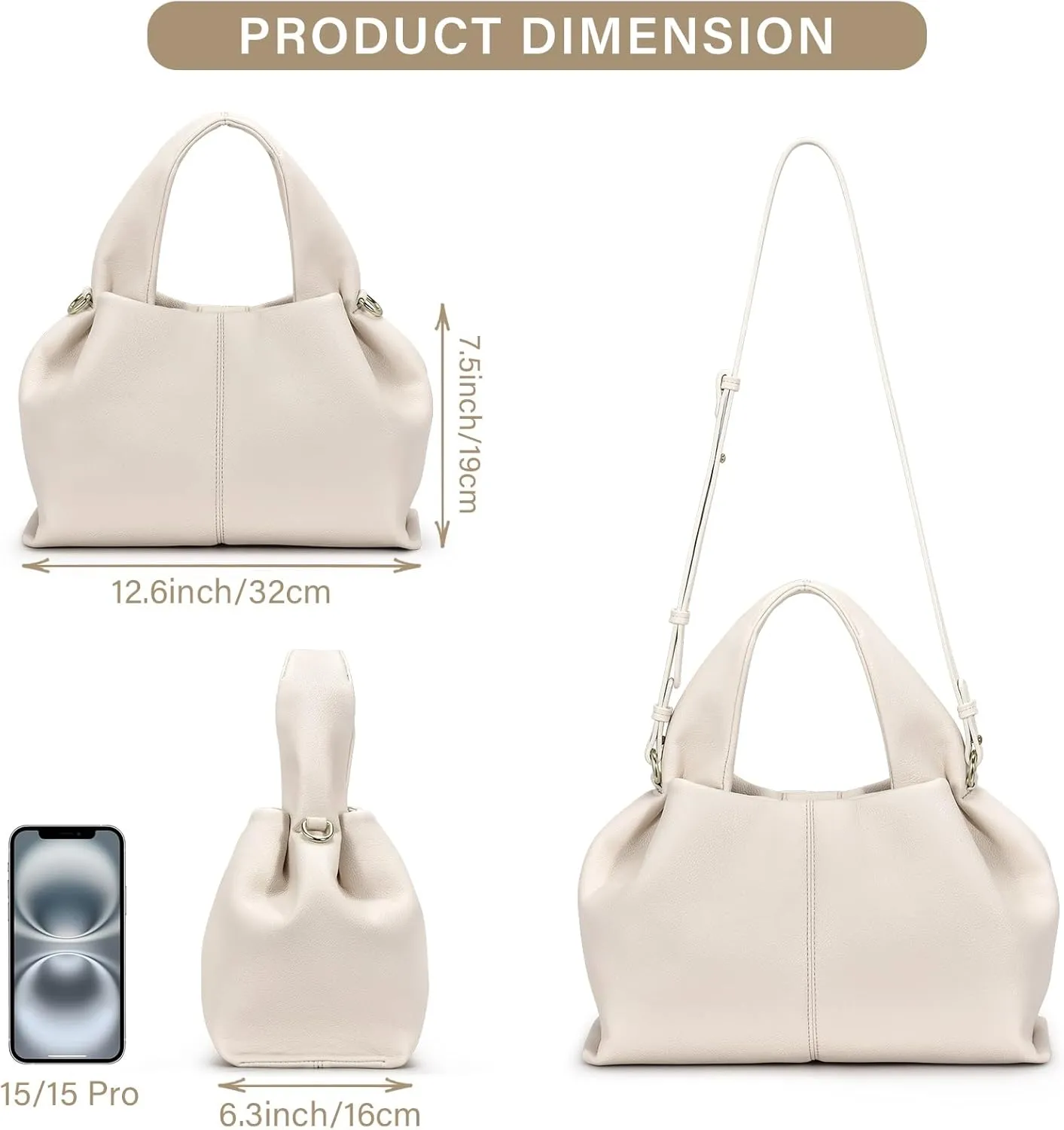 oscaurt Purses and Handbags for Women Trendy Dumpling Cloud Bag Chic PU Leather Tote Shoulder Bag with Removable Strap