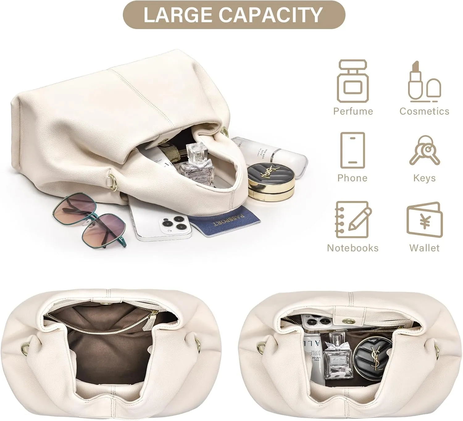 oscaurt Purses and Handbags for Women Trendy Dumpling Cloud Bag Chic PU Leather Tote Shoulder Bag with Removable Strap