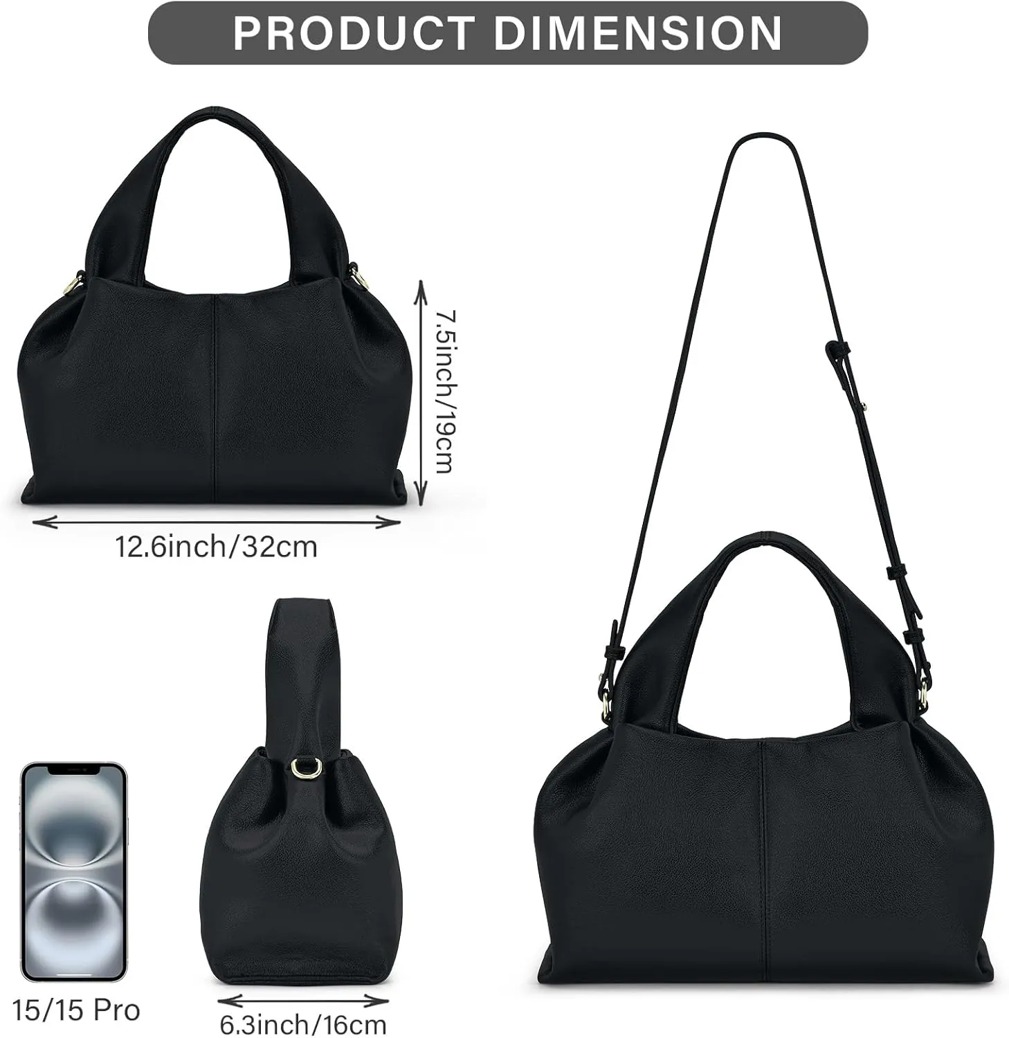 oscaurt Purses and Handbags for Women Trendy Dumpling Cloud Bag Chic PU Leather Tote Shoulder Bag with Removable Strap