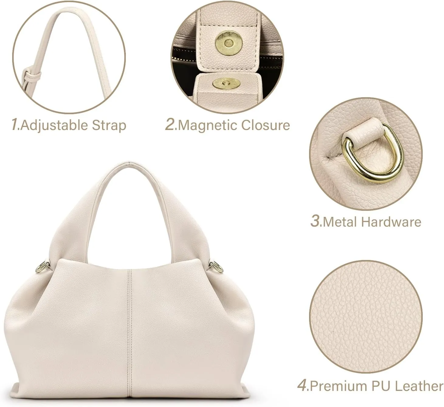 oscaurt Purses and Handbags for Women Trendy Dumpling Cloud Bag Chic PU Leather Tote Shoulder Bag with Removable Strap