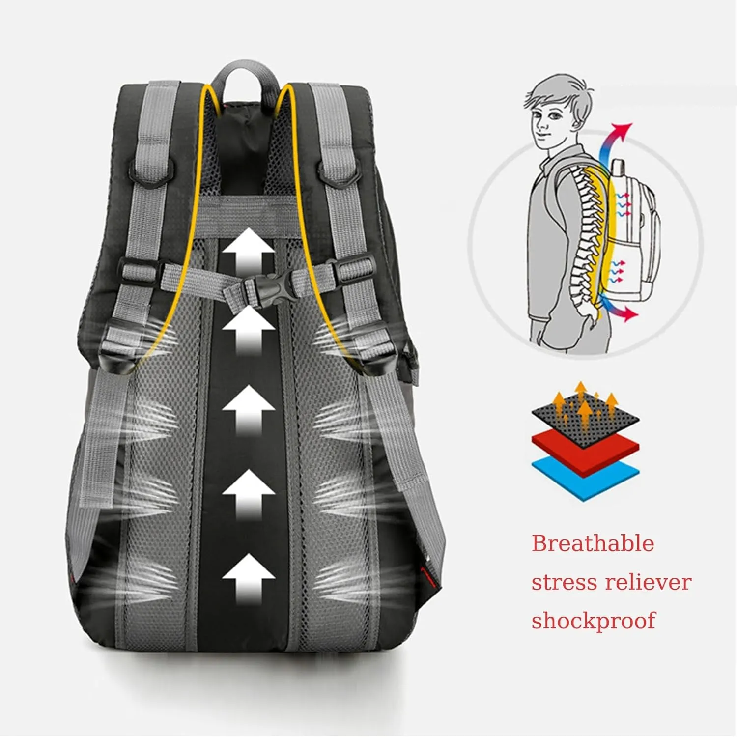 Outdoor backpack, camping mountaineering bag, hiking waterproof, backpack, men's leisure travel sports backpack (Color : Black)