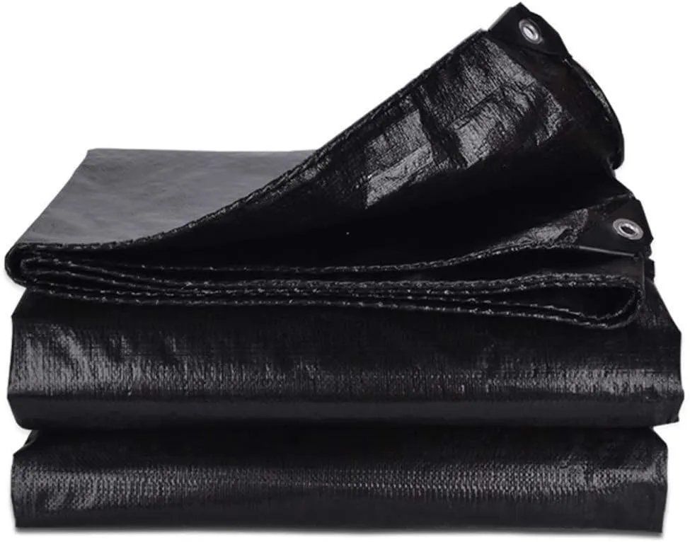 Outdoor Black Tarp Waterproof PVC Coated Tarpaulin Sunscreen Anti-UV Cover Cloth Compatible with Camping Truck Garden Furniture Swimming Pool (Color : Black Size : 5X7M)