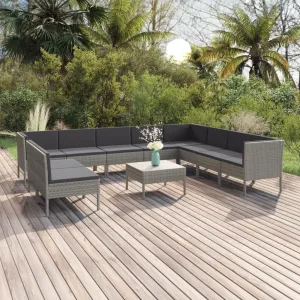Outdoor Patio Furniture,11 Piece Patio Lounge Set with Cushions Poly Rattan GrayDesigned for Camping, Resting, Outdoors.