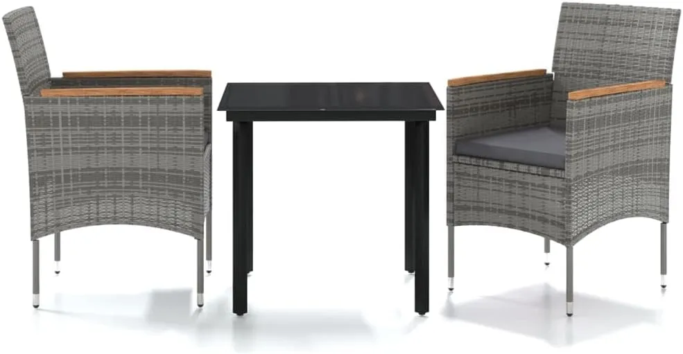 Outdoor Patio Furniture,3 Piece Patio Dining Set with Cushions Gray and BlackDesigned for Camping, Resting, Outdoors.