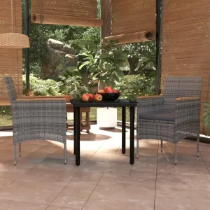 Outdoor Patio Furniture,3 Piece Patio Dining Set with Cushions Gray and BlackDesigned for Camping, Resting, Outdoors.