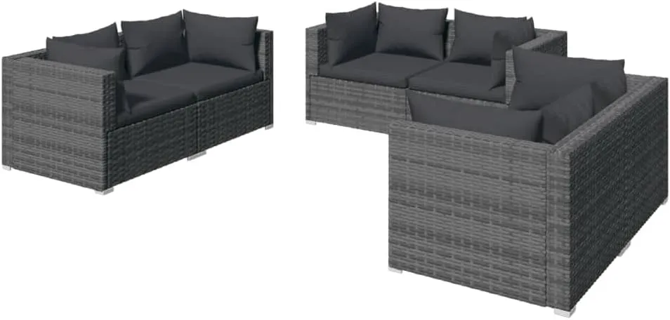 Outdoor Patio Furniture,6 Piece Patio Lounge Set with Cushions Poly Rattan GrayDesigned for Camping, Resting, Outdoors.