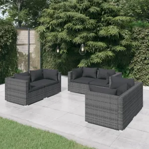 Outdoor Patio Furniture,6 Piece Patio Lounge Set with Cushions Poly Rattan GrayDesigned for Camping, Resting, Outdoors.
