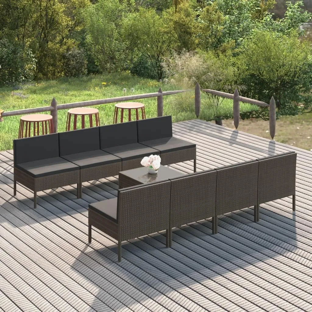 Outdoor Patio Furniture,9 Piece Patio Lounge Set with Cushions Poly Rattan GrayDesigned for Camping, Resting, Outdoors.