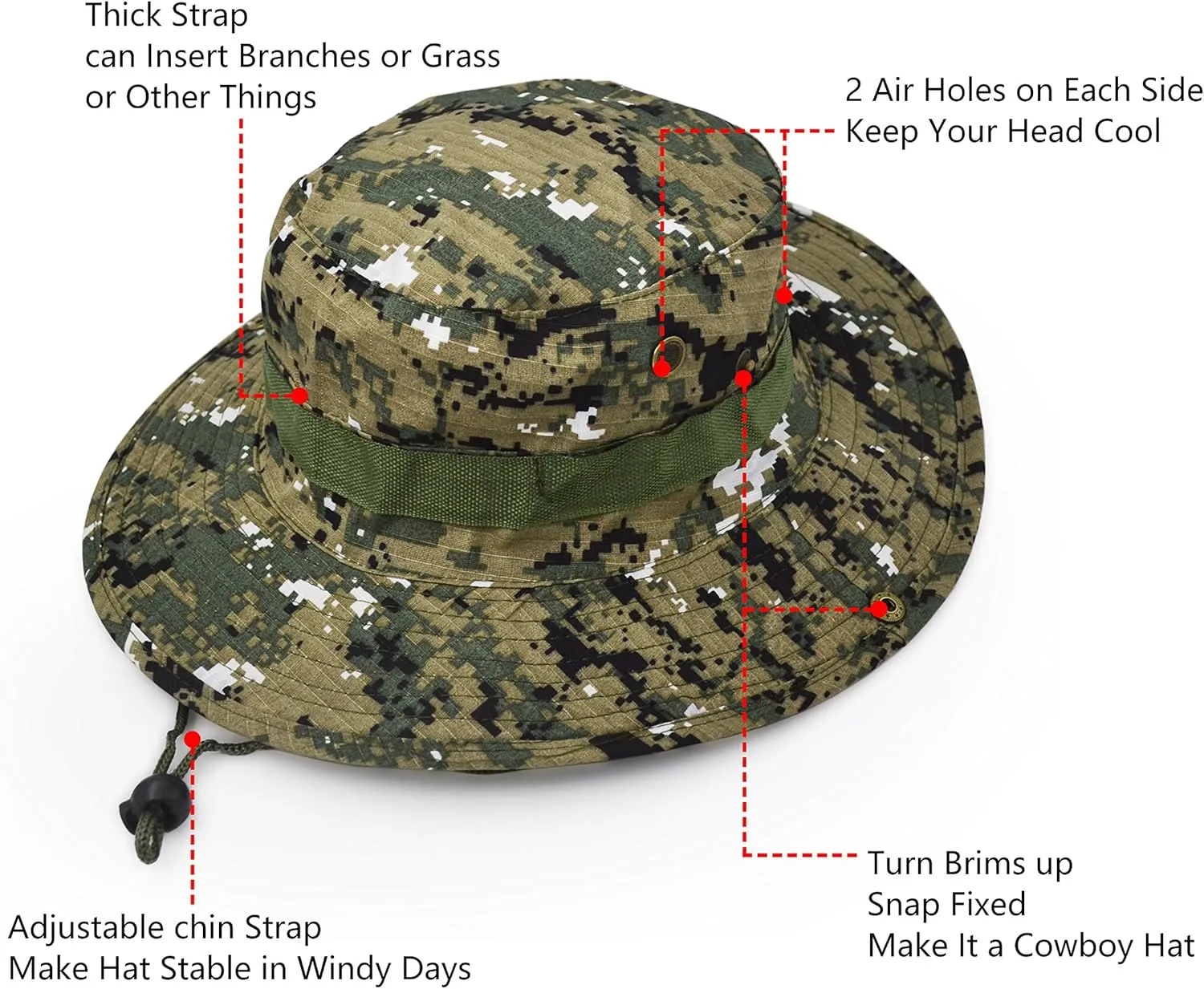 Outdoor Wide Brim Sun Protect Hat, Classic US Combat Army Style Bush Jungle Sun Cap for Fishing Hunting Camping