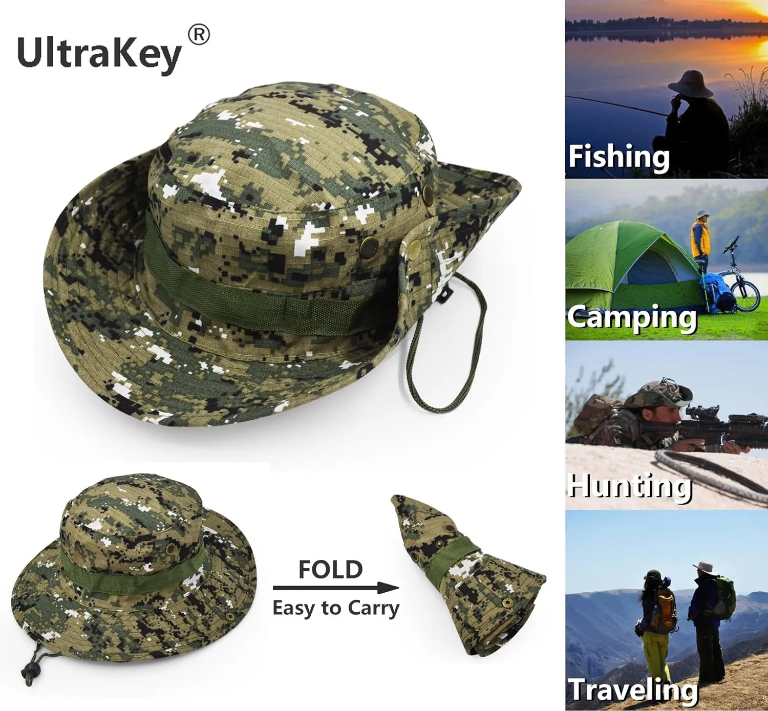 Outdoor Wide Brim Sun Protect Hat, Classic US Combat Army Style Bush Jungle Sun Cap for Fishing Hunting Camping